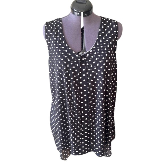 Susan Lawrence Womens Black White Polka Dot Sleeveless V-Neck Layered Blouse XL - Picture 3 of 7